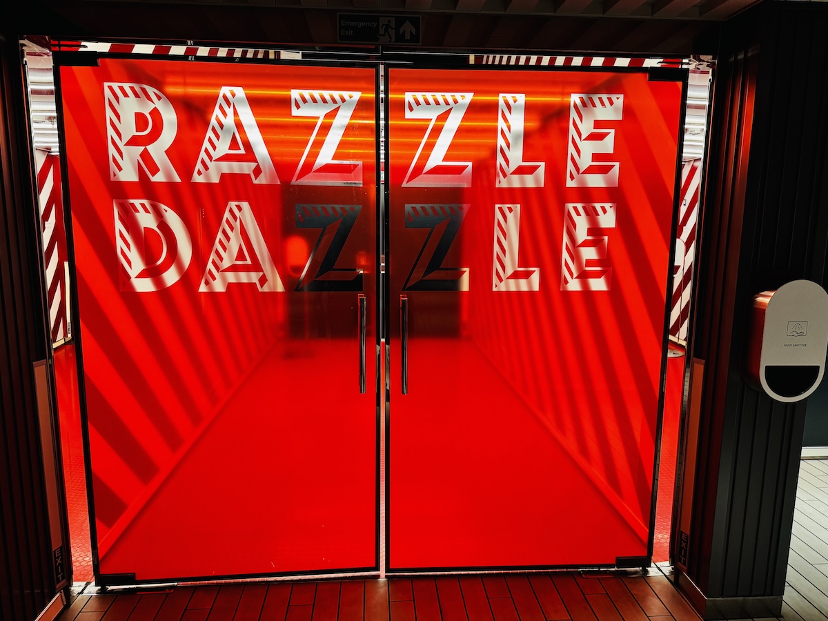 Doors to Razzle Dazzle restaurant on Virgin Voyages