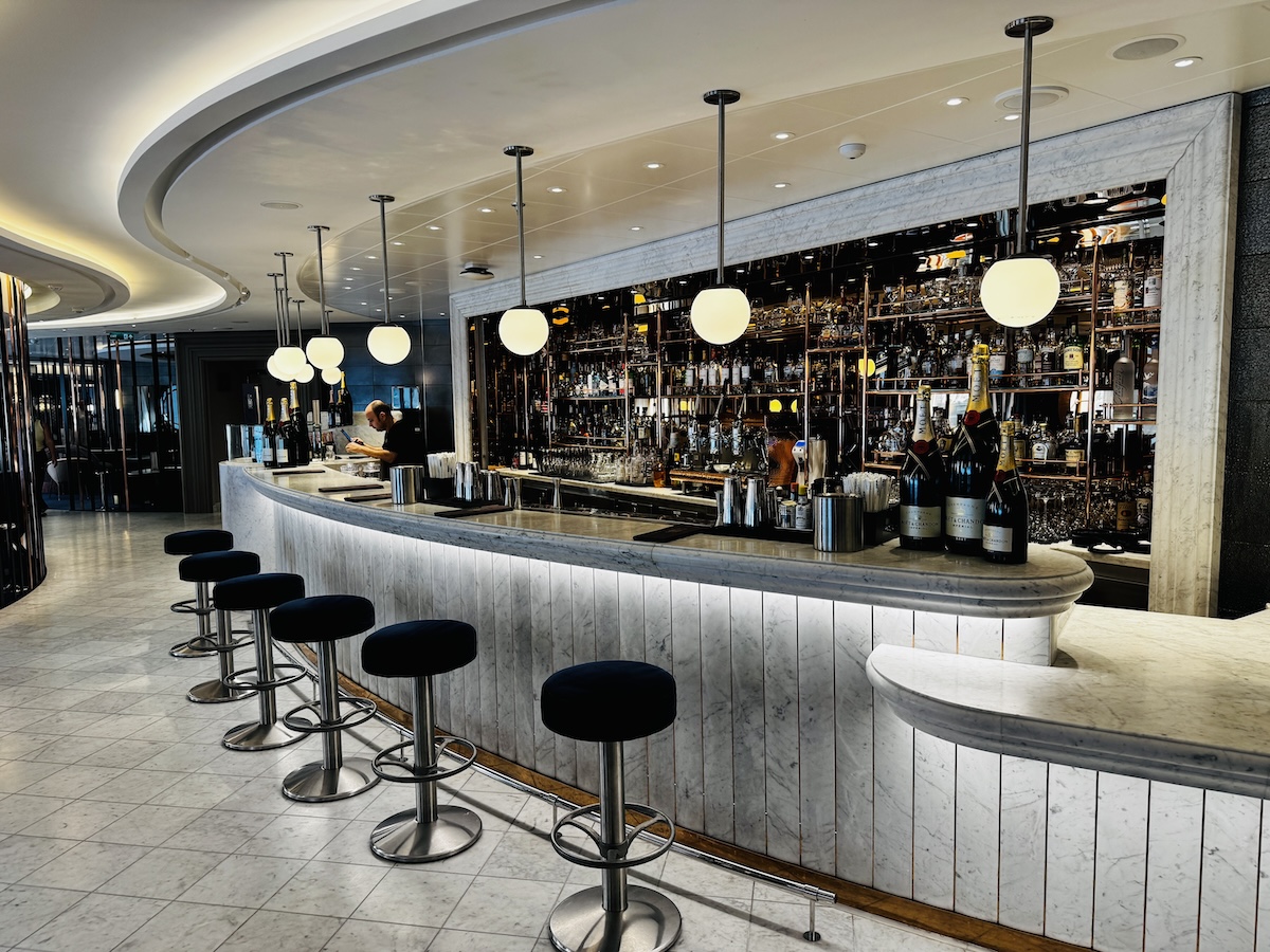 The bar at Sip Lounge on Virgin Voyages