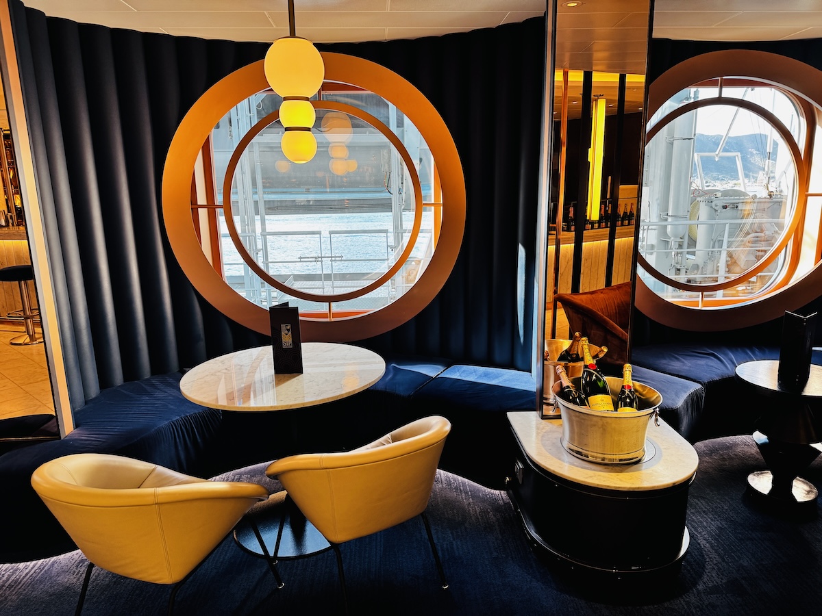 Sip Lounge window with ocean view on Virgin Voyages